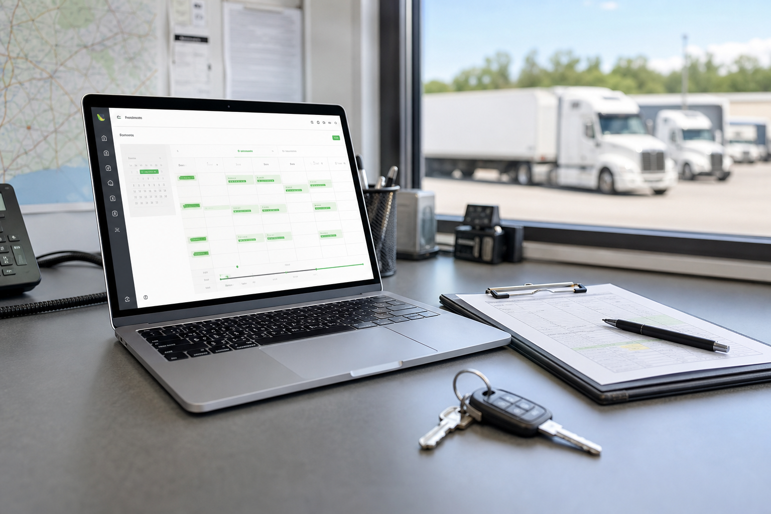 Dispatcher desk with calendar and moving schedule